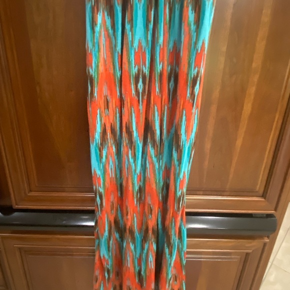 Ladies Small Maxi Long Dress Orange Blue Brown Knit Sleeveless Allison Brittney - Picture 4 of 8
